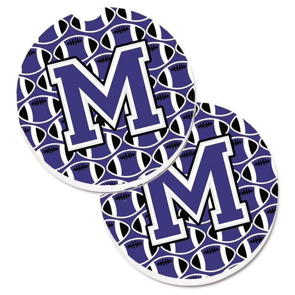 Carolines Treasures Letter M Football Purple and White Cup Holder Car Coaster, PK2 CJ1068-MCARC - main